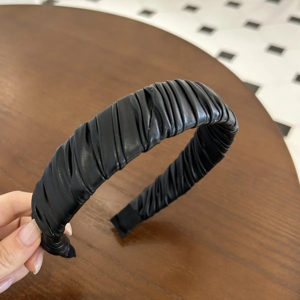 Retro Pleated Faux Leather Headband