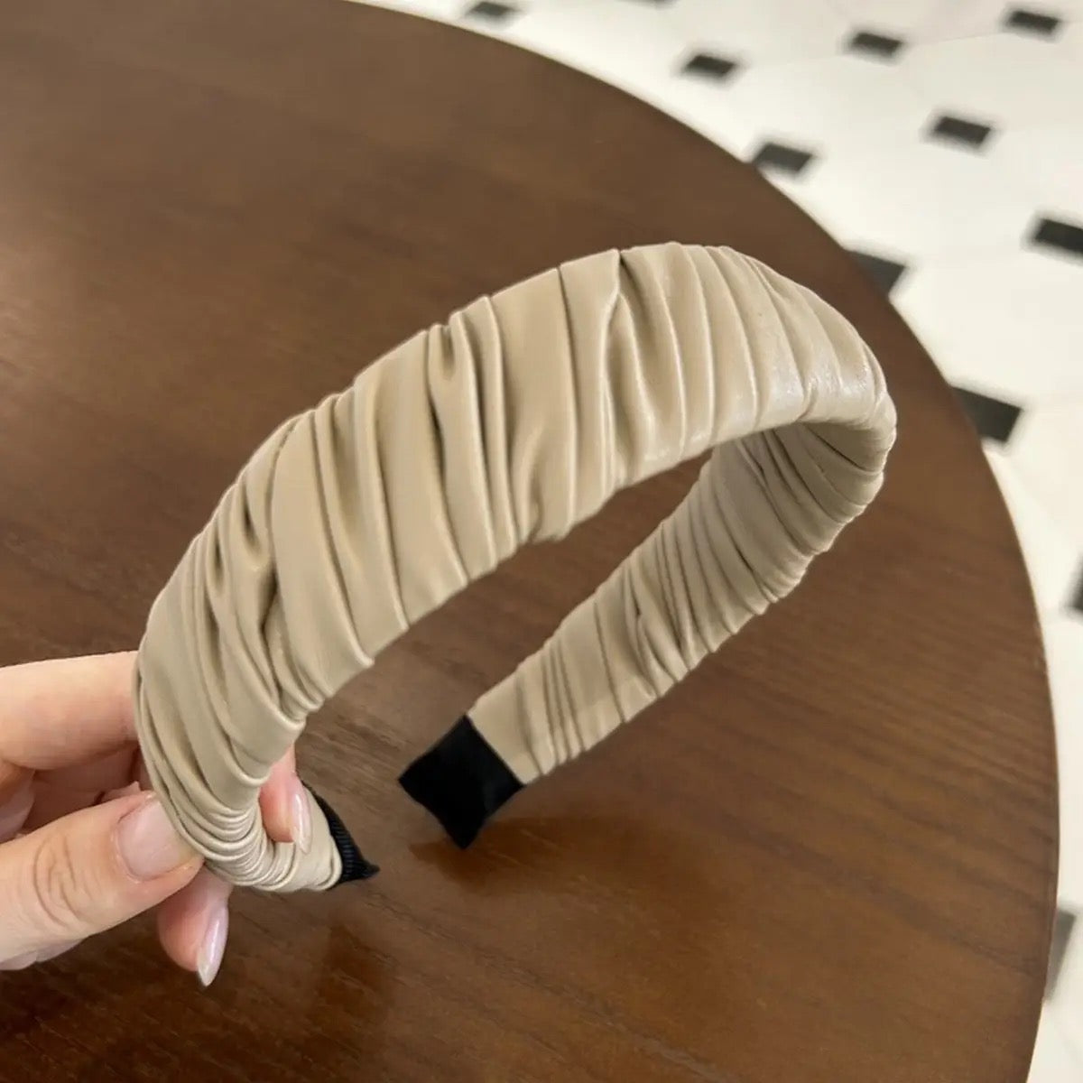 Retro Pleated Faux Leather Headband
