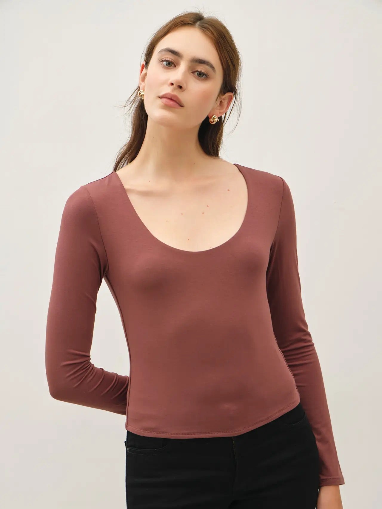 Long Sleeve Scoop Neck Basic Top