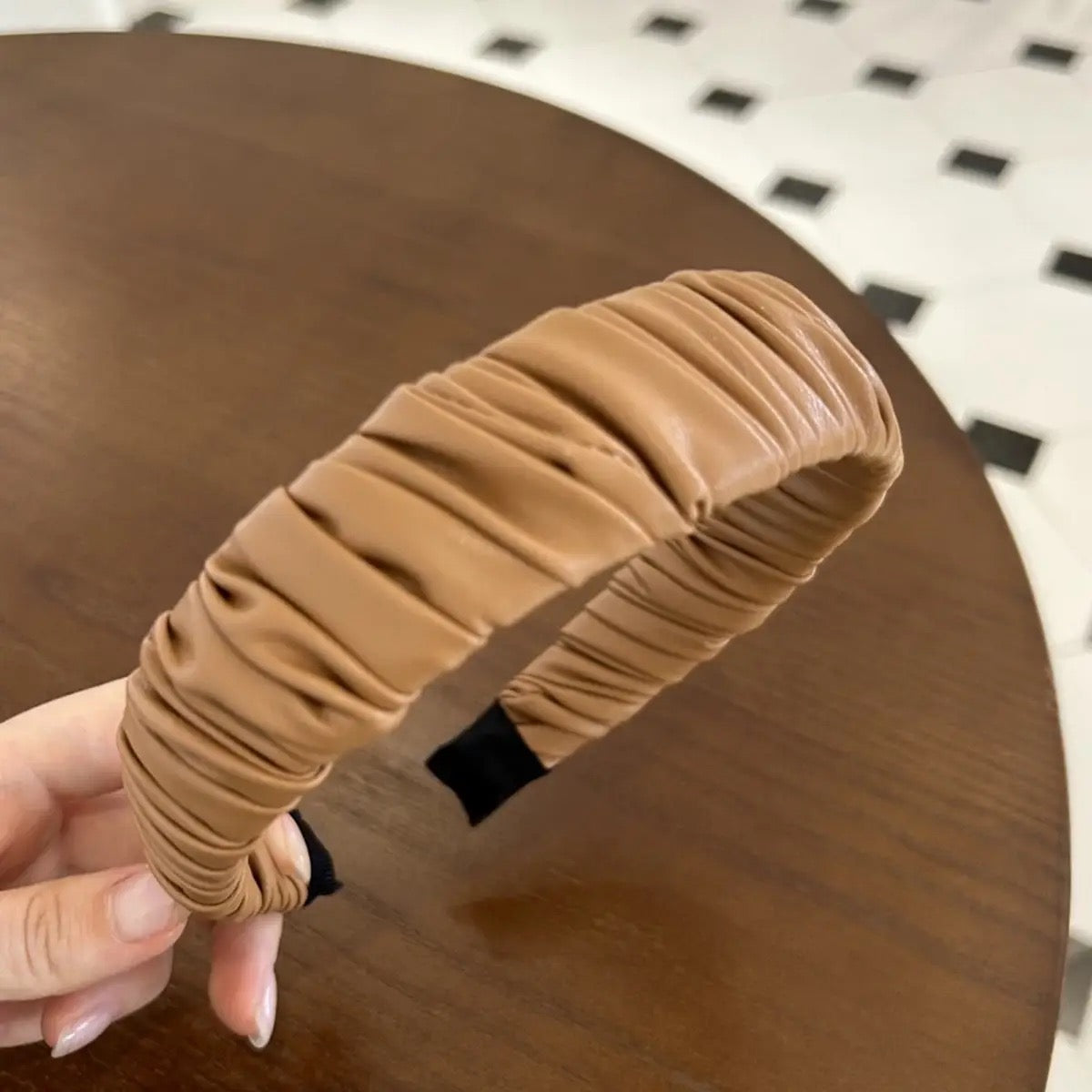 Retro Pleated Faux Leather Headband