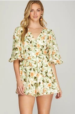 Bell Sleeve Floral Print Romper