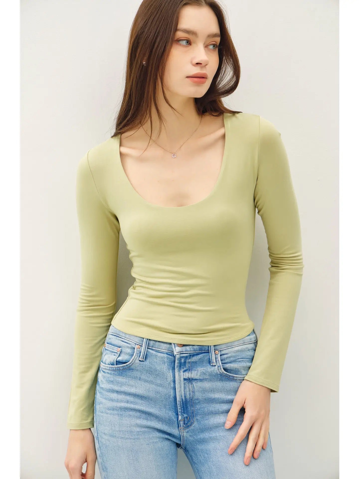 Long Sleeve Scoop Neck Basic Top