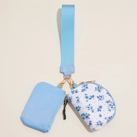Dual Color Blue Floral Wristlet