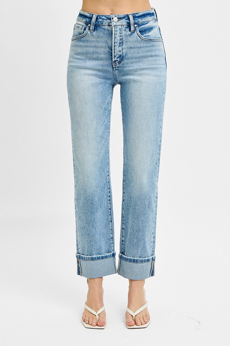 Risen Tummy Control High Rise Crop Cuffed Jeans
