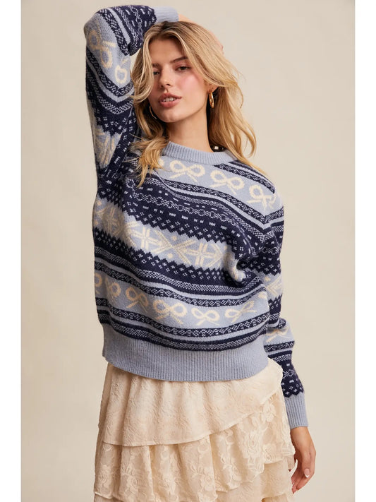 Blue Fair Isle Bow Sweater