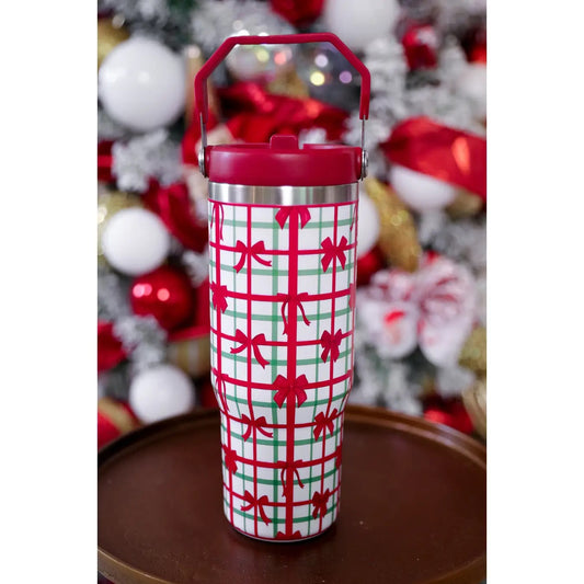 Merry Little Bow Plaid Travel Tumbler