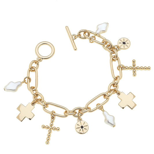 Multi Cross Charm Bracelet Gold