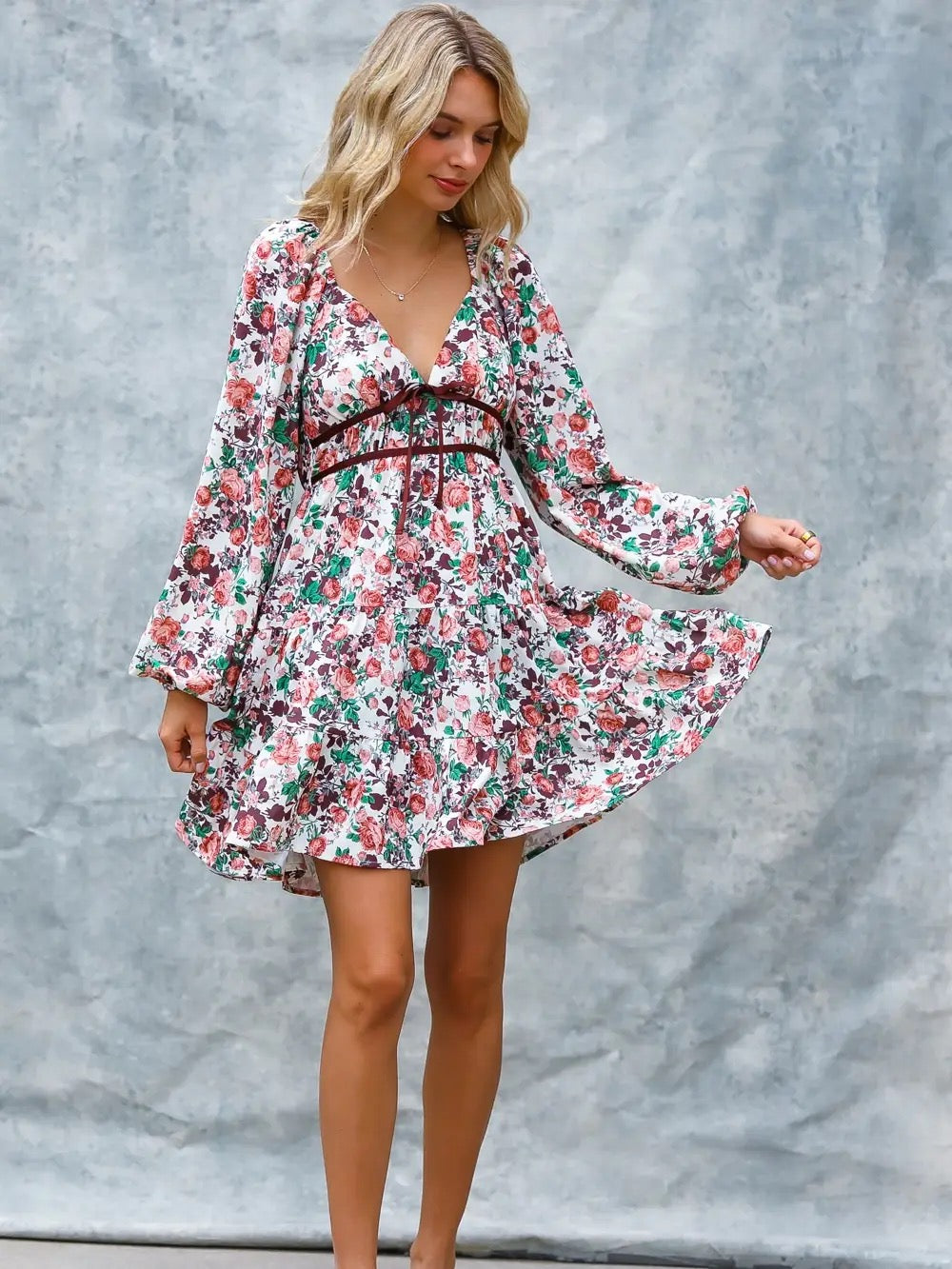 Shirred Vintage Floral Tired Dress