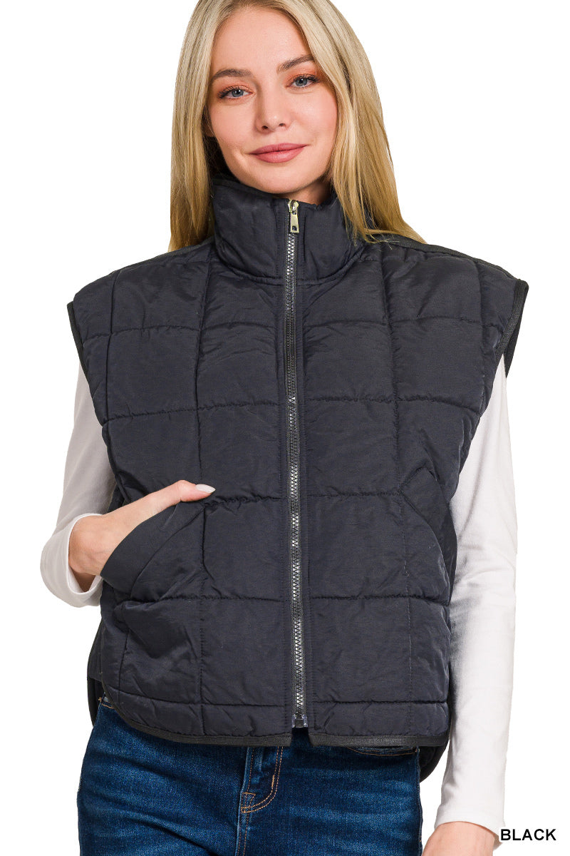 Black High Neck Puffer Vest