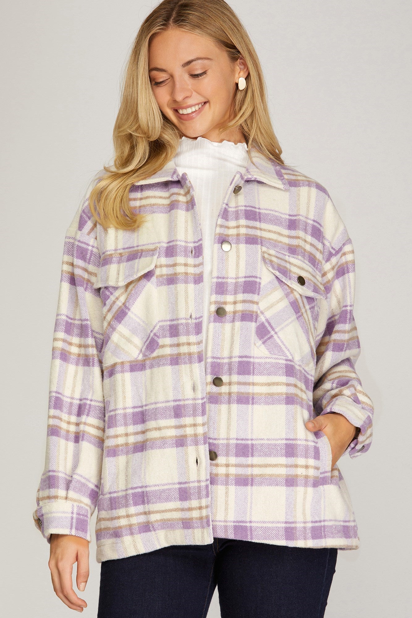 Lilac Plaid Button Up Shacket