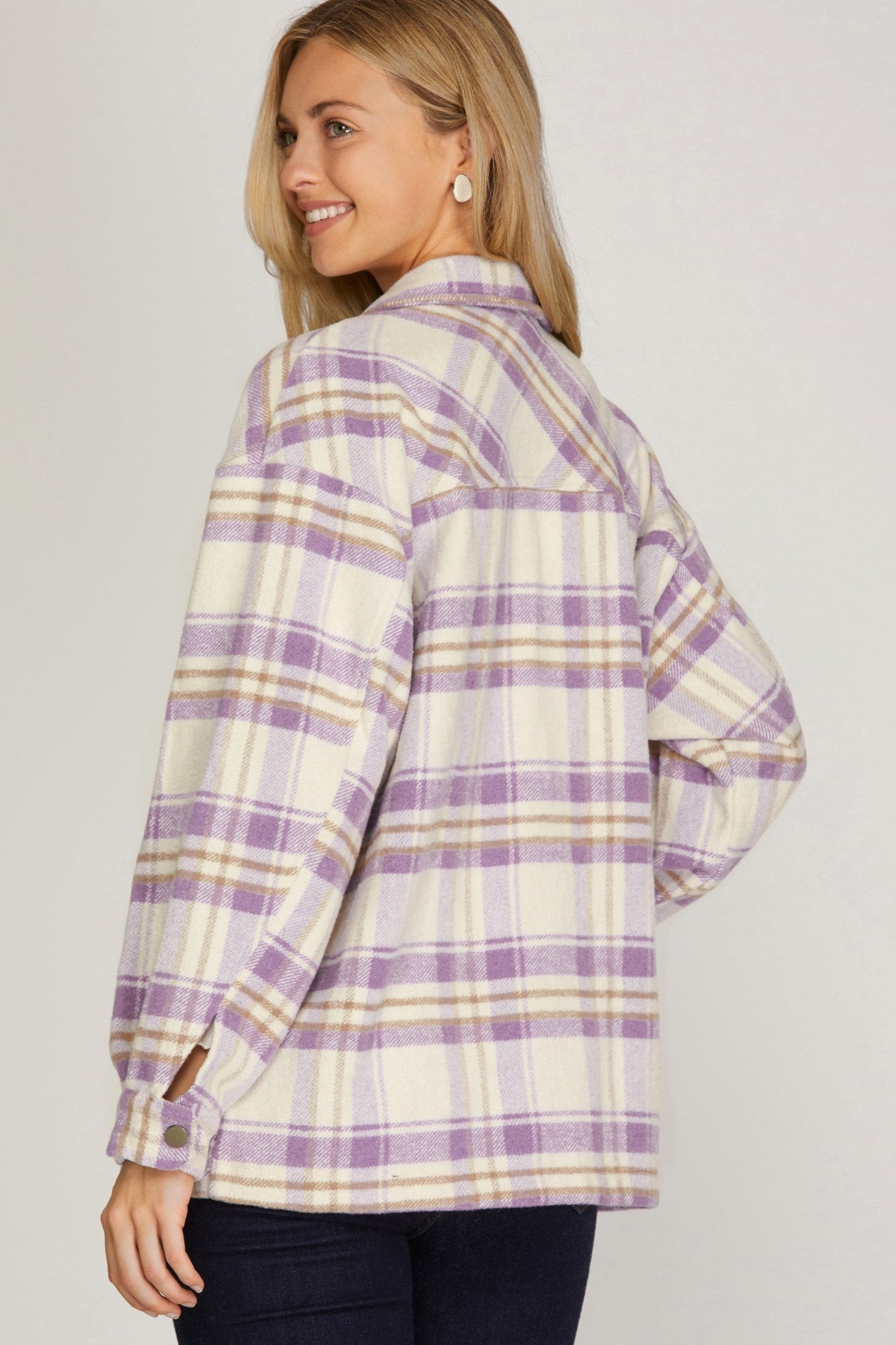 Lilac Plaid Button Up Shacket