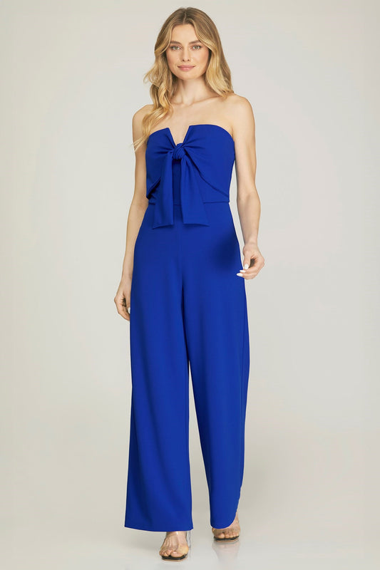 Royal Blue Strapless Jumpsuit with Front Knot