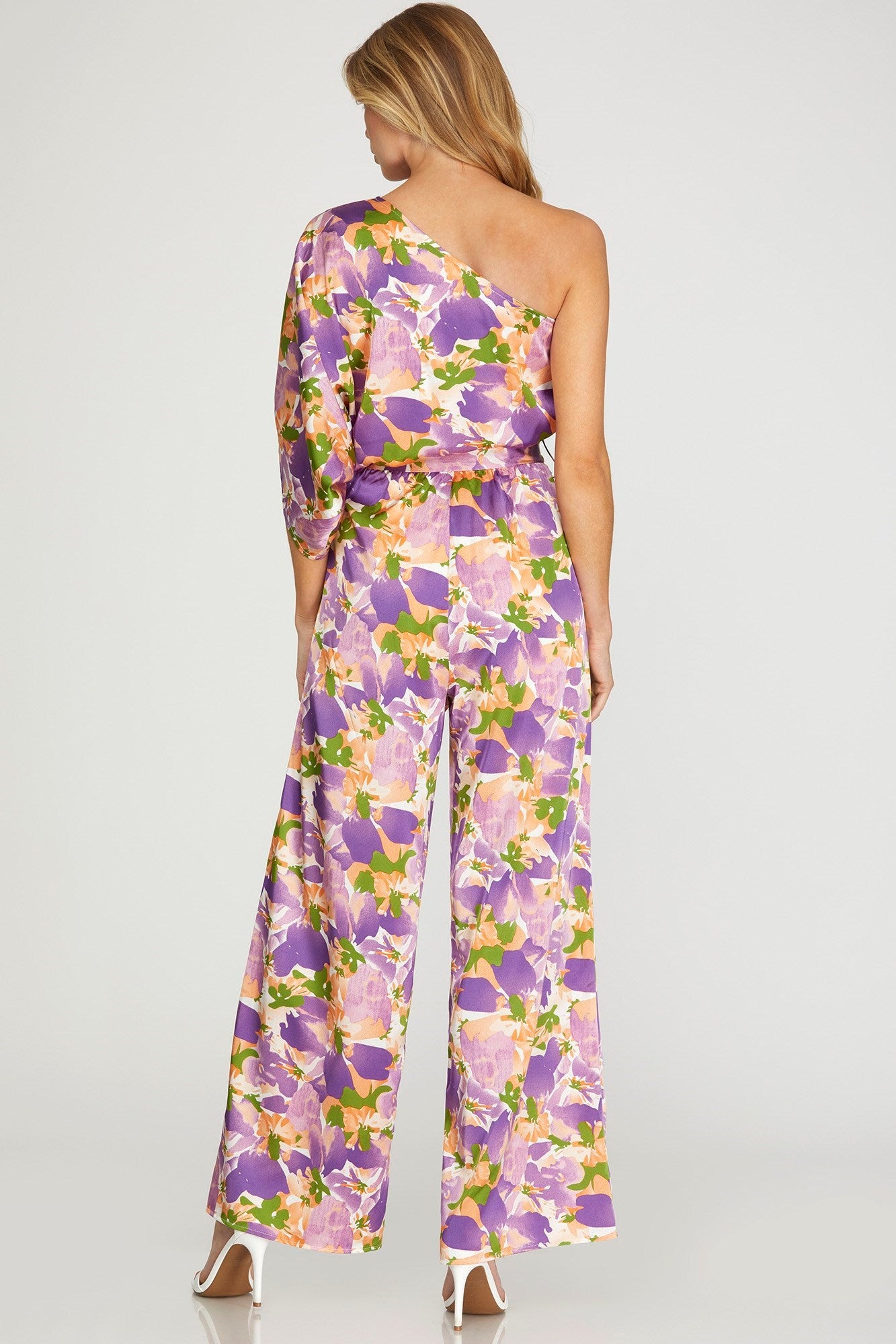 Floral One Shoulder Jumpsuit with Tie Front