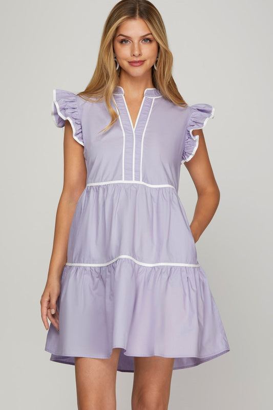 Lilac Tiered Woven Dress With Pockets