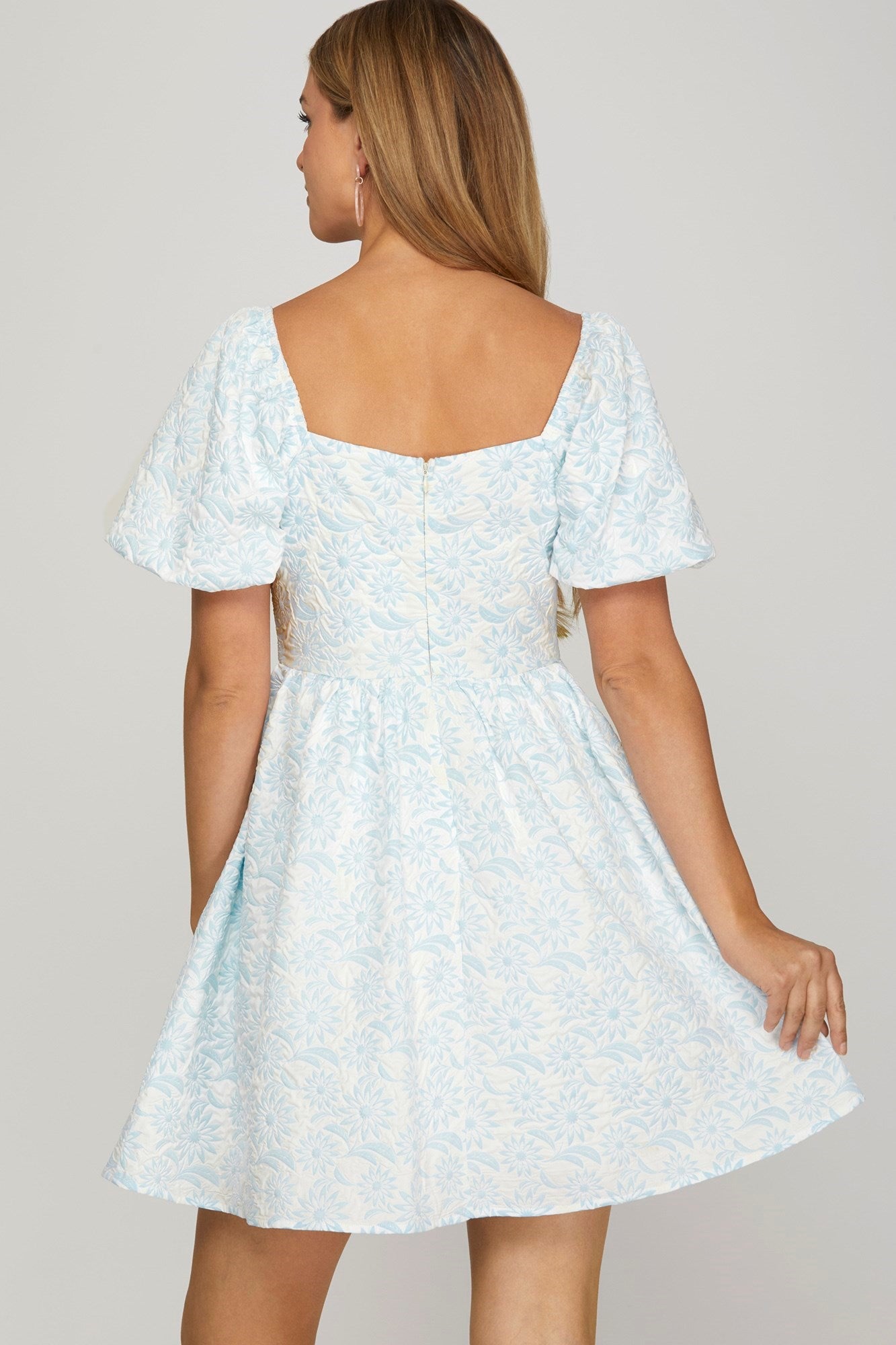 Light Blue Puff Sleeve Baby Doll Dress