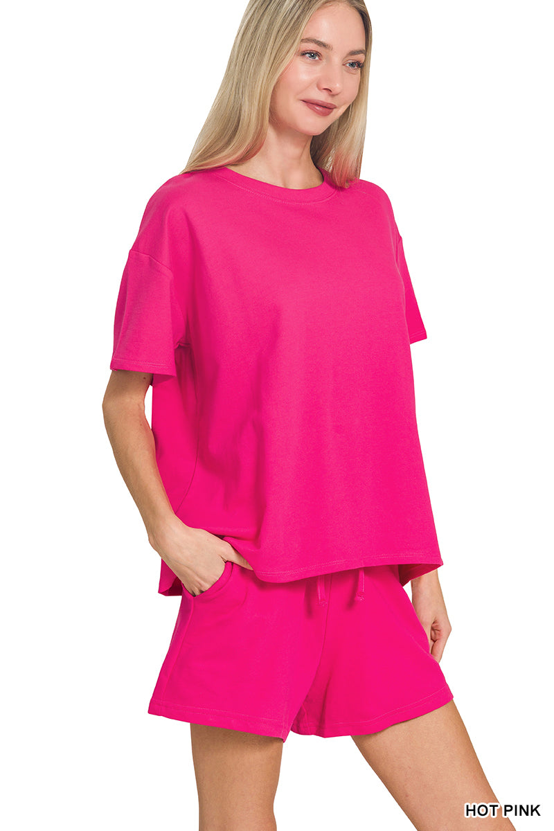 Hot Pink French Terry Top & Shorts Set