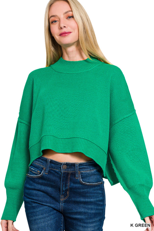 Side Slit Oversized Cropped Sweater