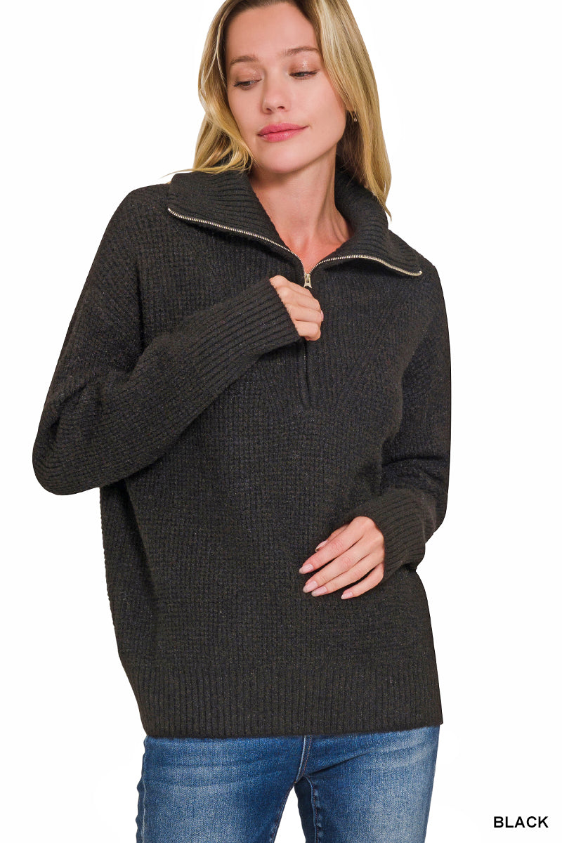 Half Zip High Collared Pullover Sweater