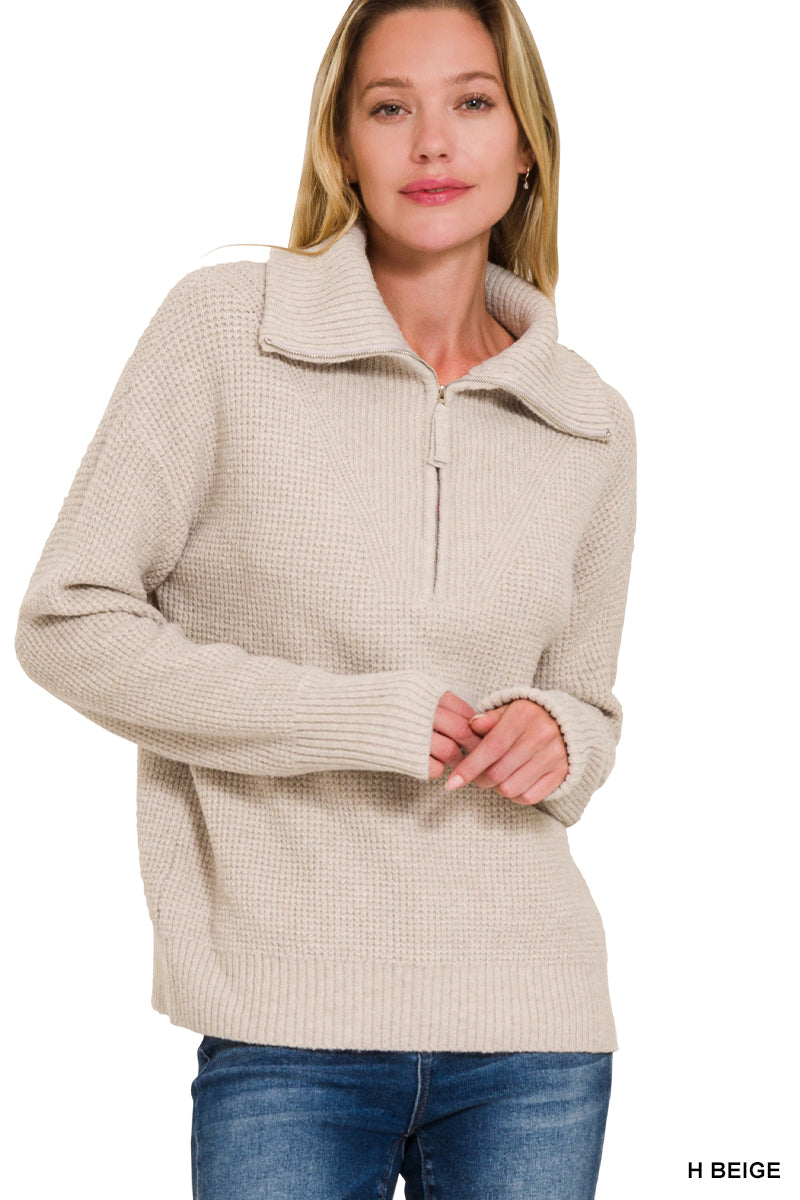 Half Zip High Collared Pullover Sweater