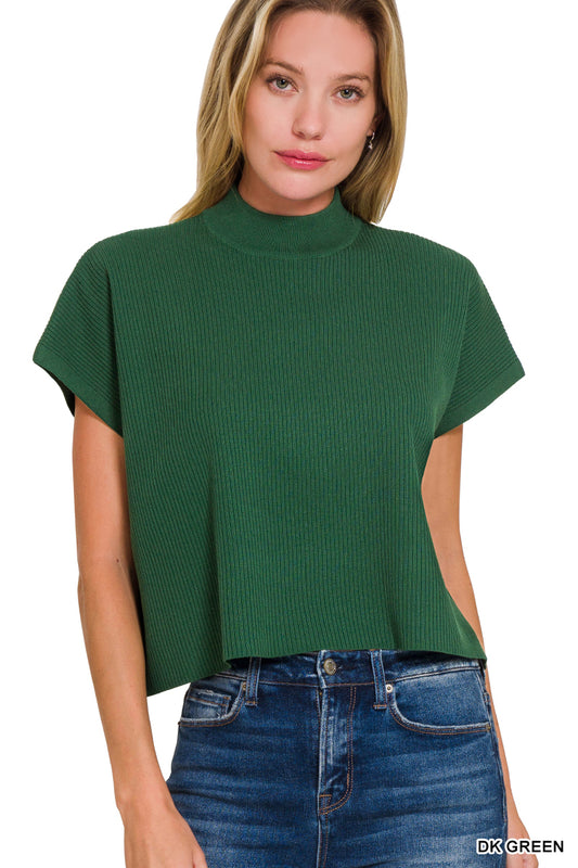 Mock Neck Short Sleeve Sweater