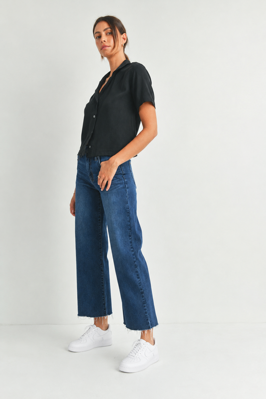 Dark Denim Slim Wide Leg Jeans