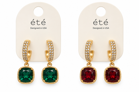 Rhinestone Hoop w/ Gemstone Drops Earrings