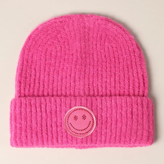 Pink Smiley Face Beanie