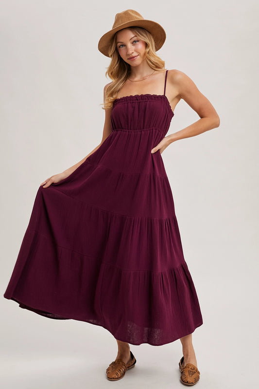 Plum smocked Ruffle Trim Maxi Sundress