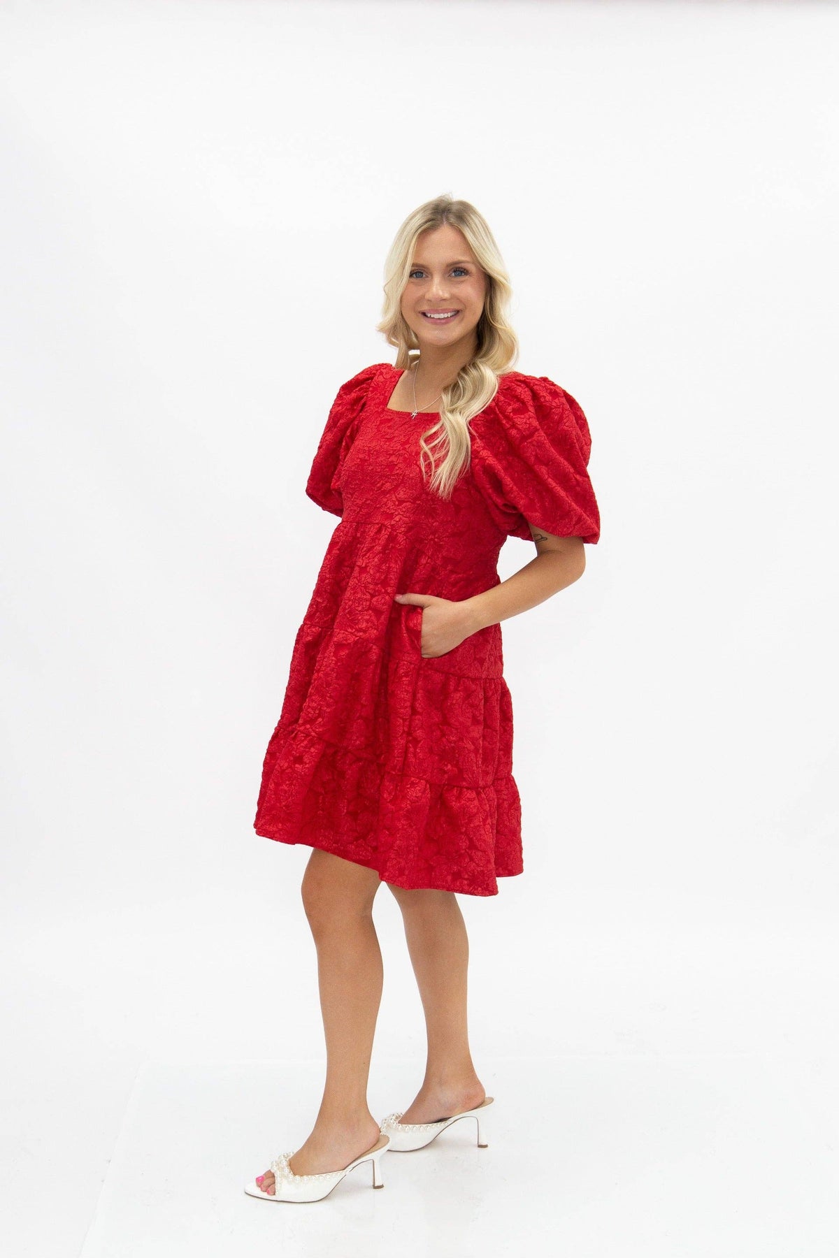 Dolly Doll Jacquard Dress In Dark Red