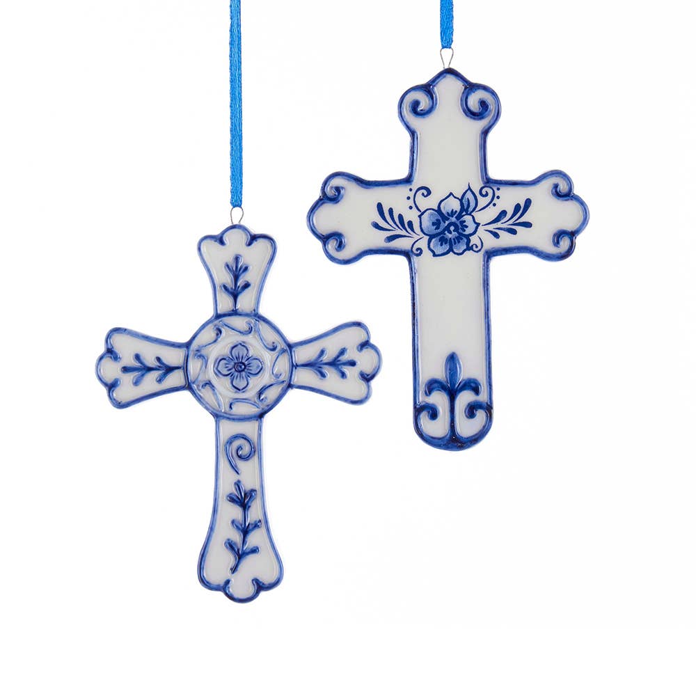 4"Porcelain Blue Cross Ornament 2A