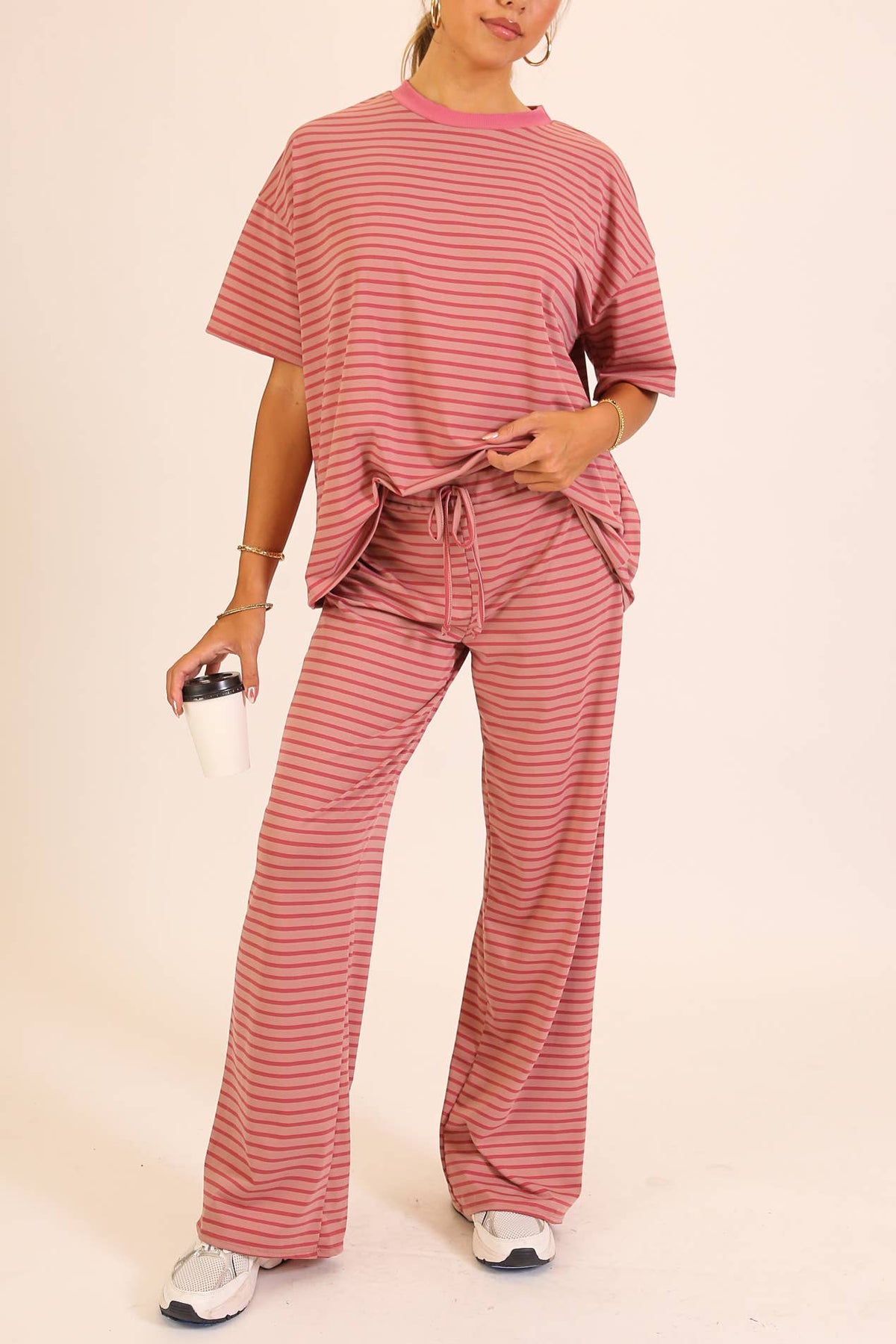 Mauve Striped Lounge Top & Pants Set