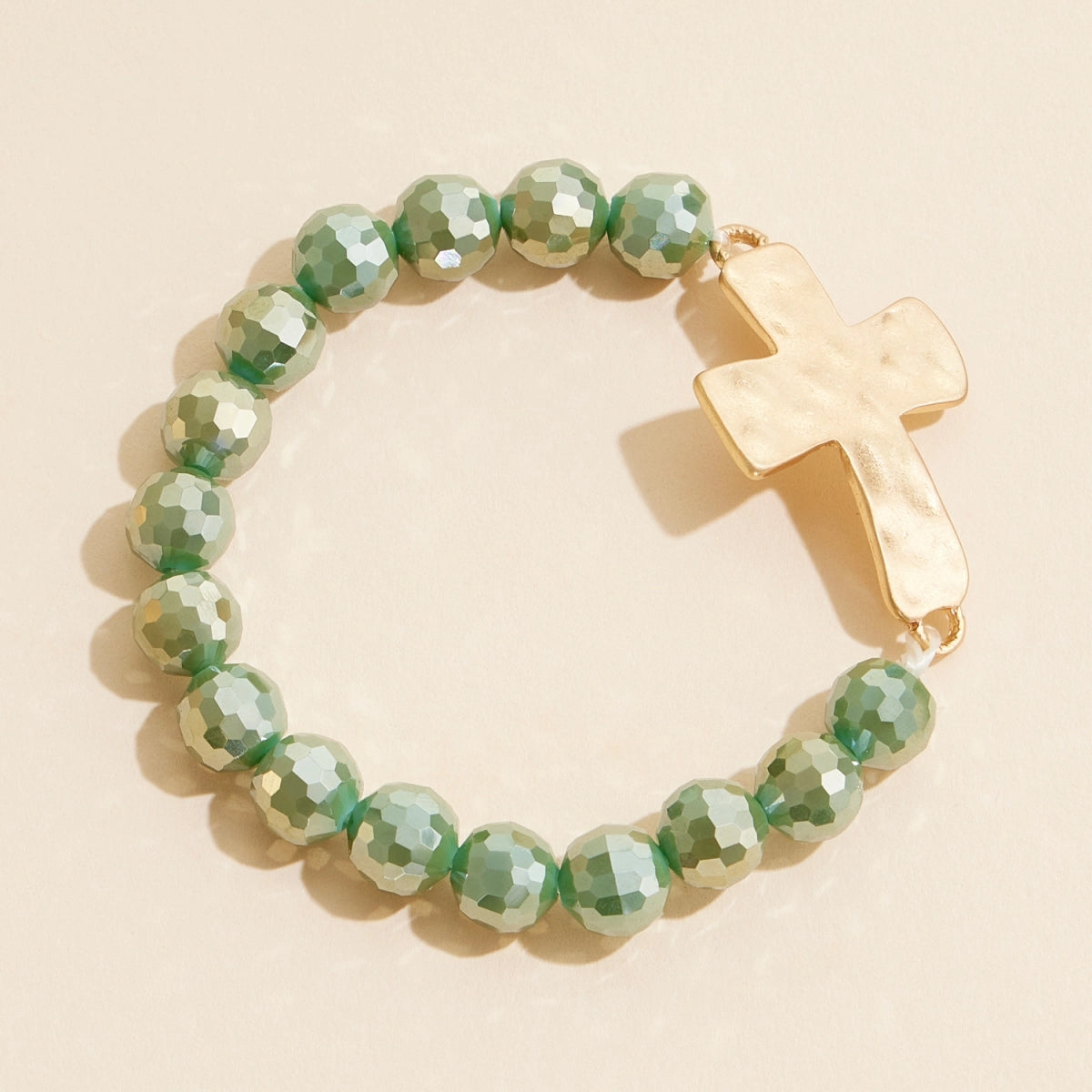 Cross Charm Glass Beaded Stretch Bracelet