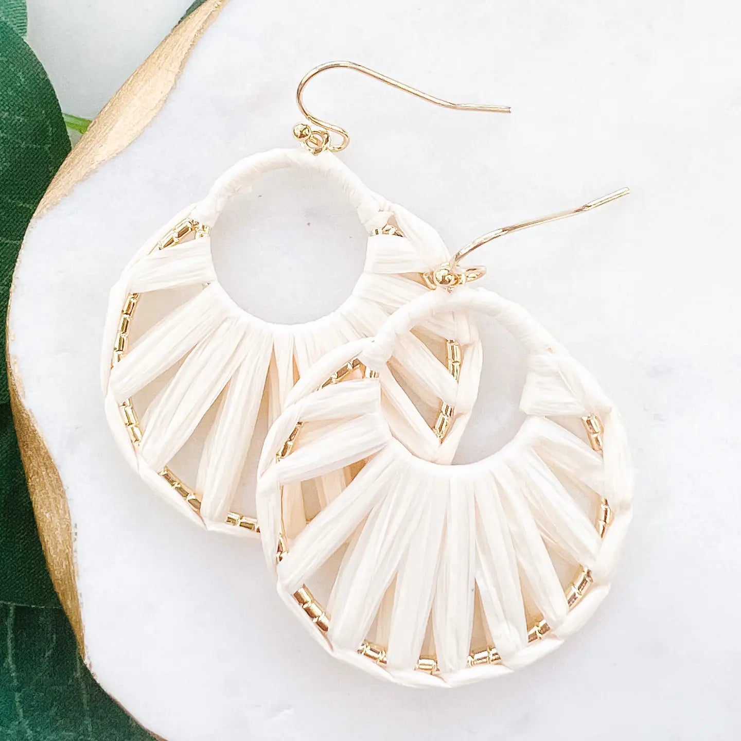 Ivory Raffia-Wrapped Earrings