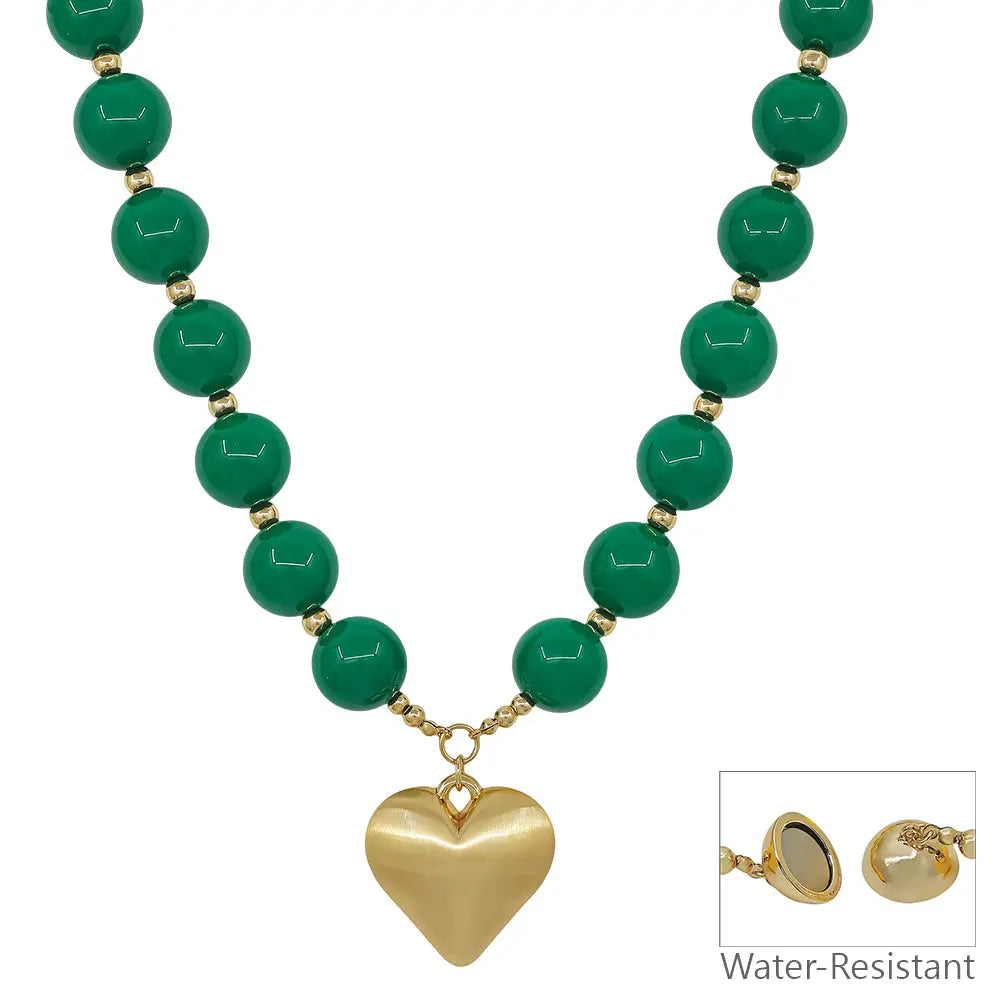 Green Beaded with Heart Necklace