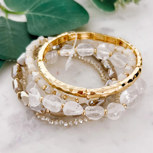 Natural and Gold Beaded Bracelet Set