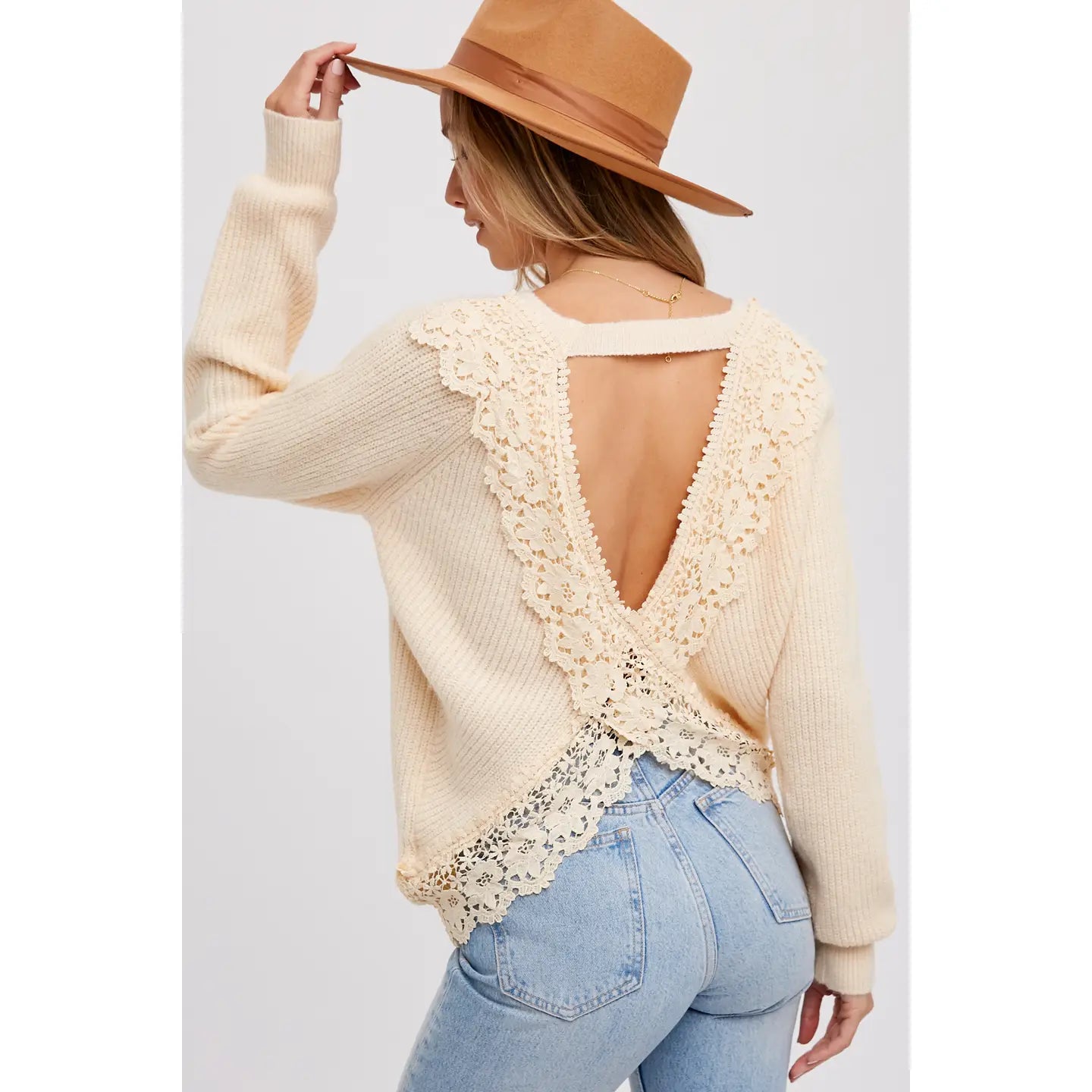 Crochet Lace Cross Back Sweater