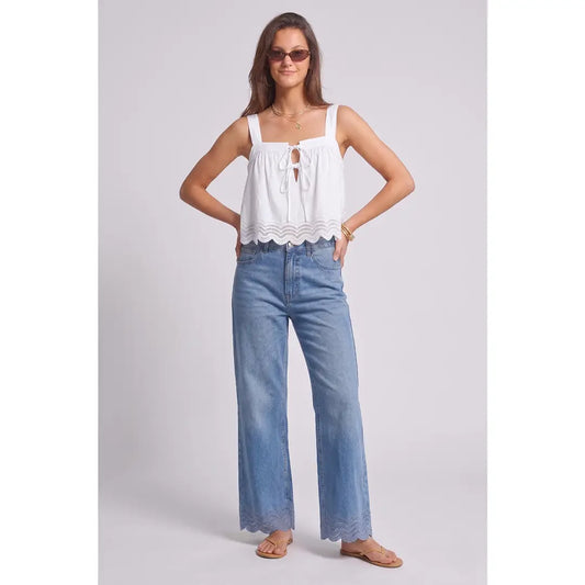 White Square Neckline Top with Scallop Bottom
