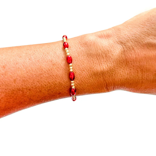 Metallic Red Barrel & Gold Bracelet