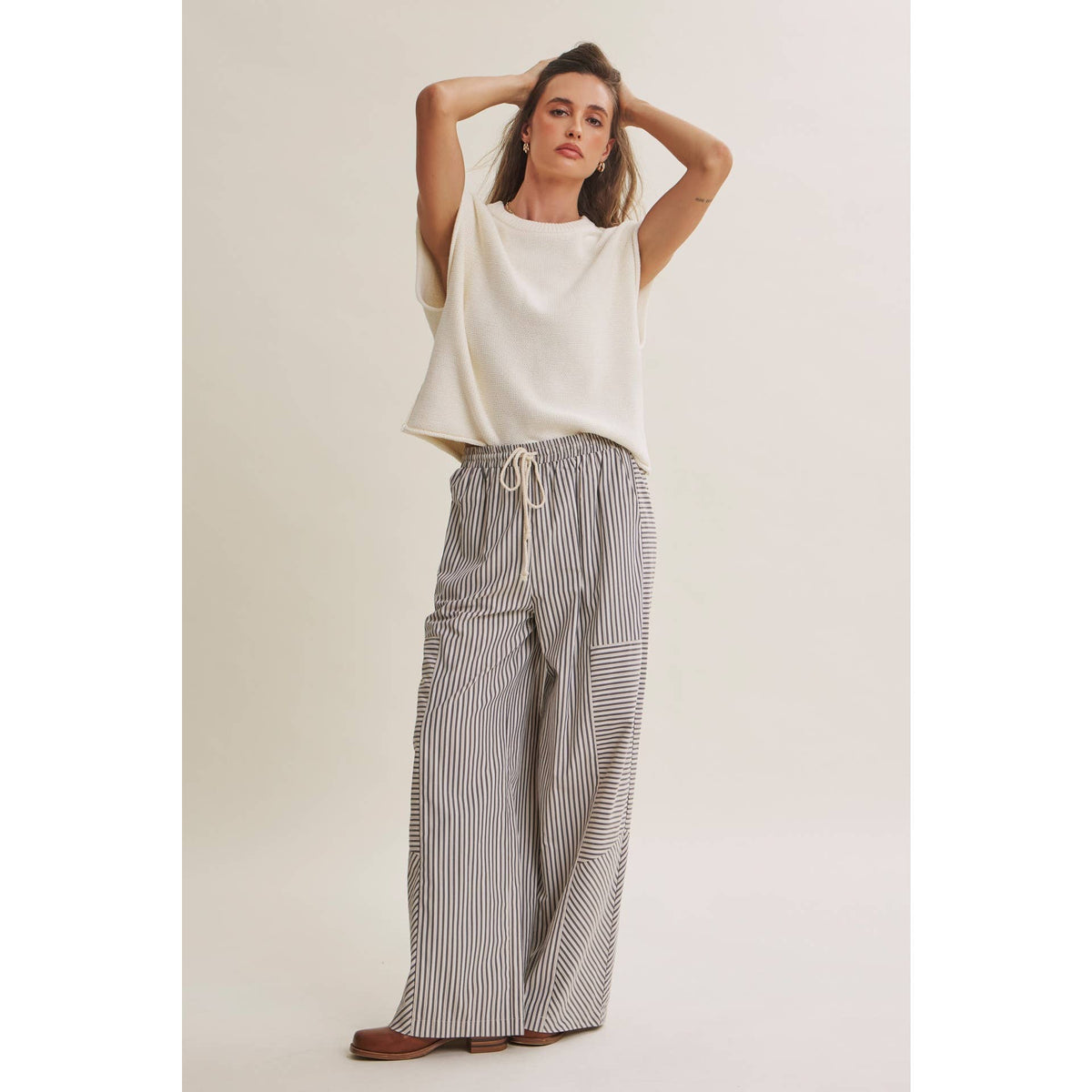 Coffee Before Noon Mixed Stripe Everyday Wide Leg Linen Pants