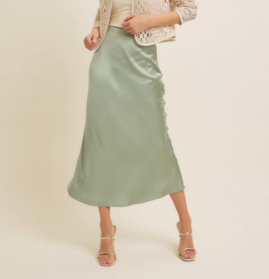 Sage Silky Satin Maxi Skirt