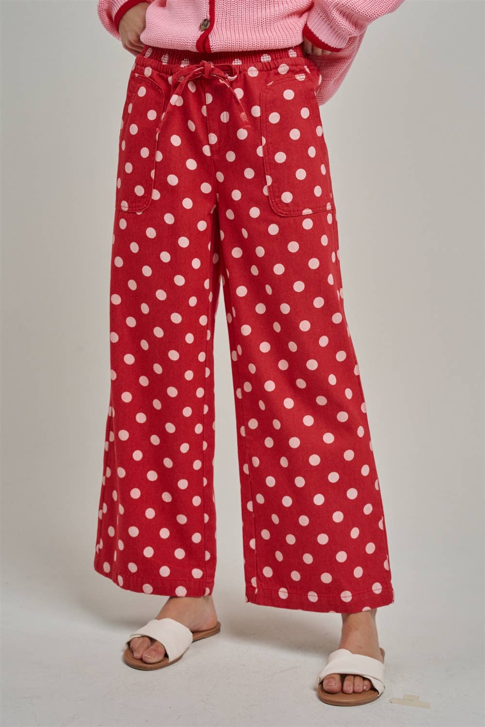 Christmas Wide Leg Red Dot Drawstring Pants