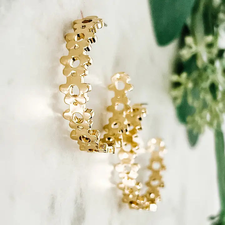 Gold Flower Hoop Earrings