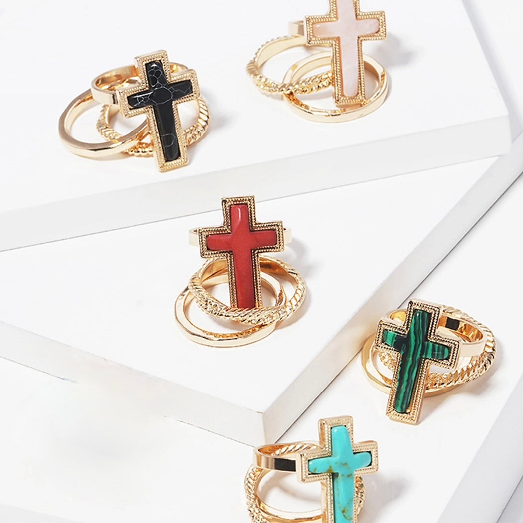 3 Piece Cross Stone Ring