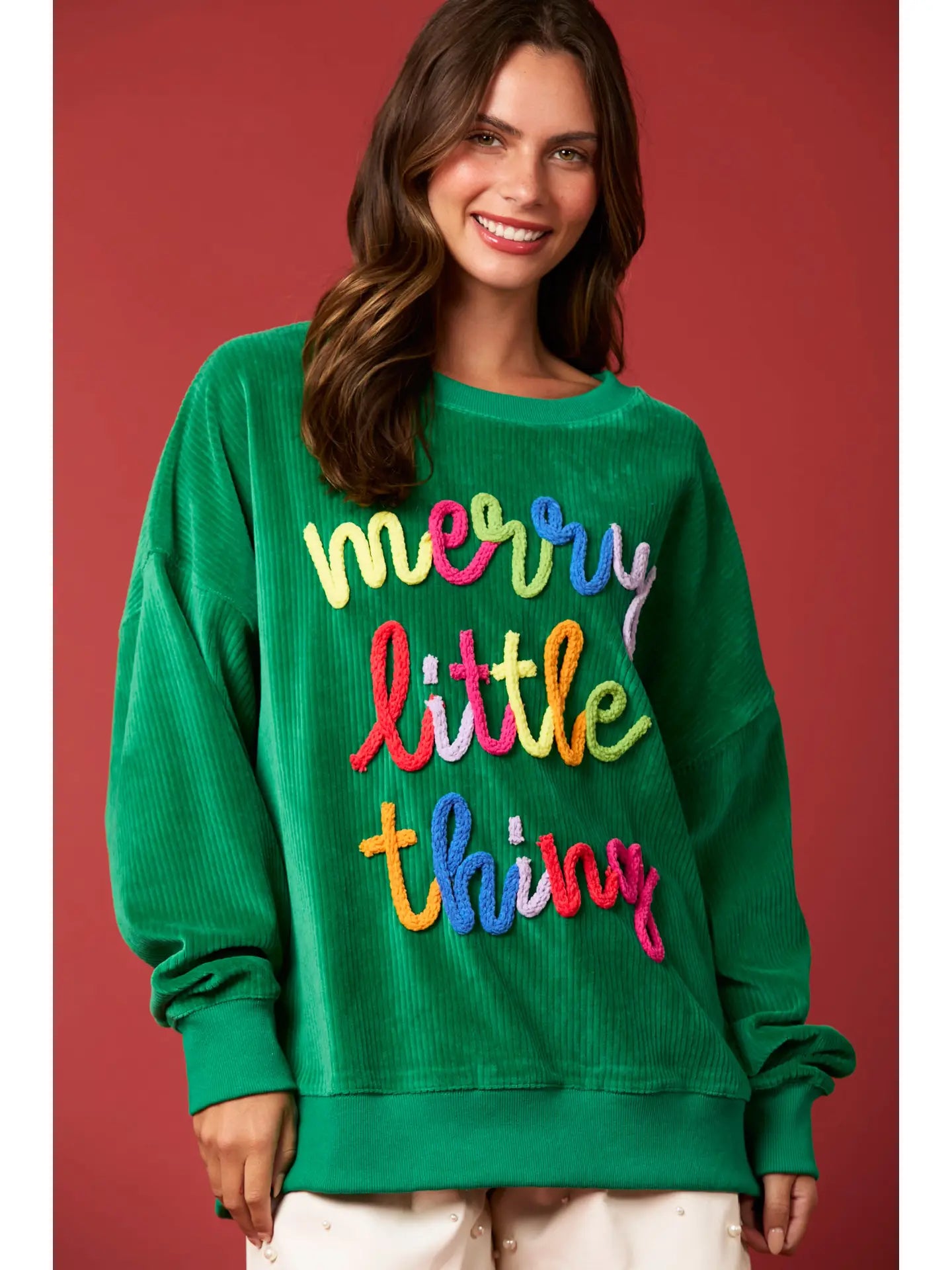 Green Merry Little Thing Embroidered Sweater