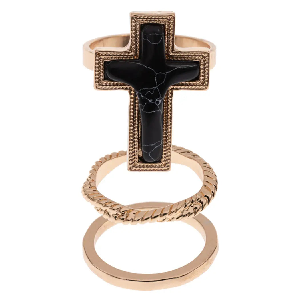 3 Piece Cross Stone Ring