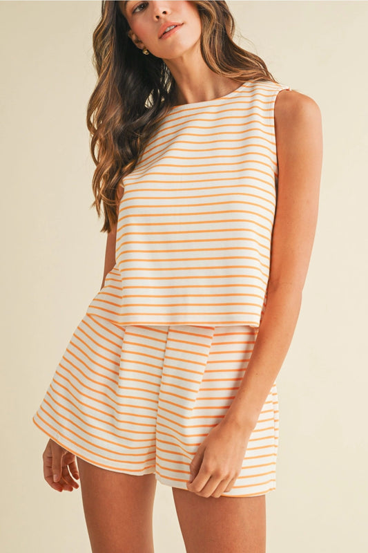 Gameday Striped Knit Sleeveless Top and Shorts Set