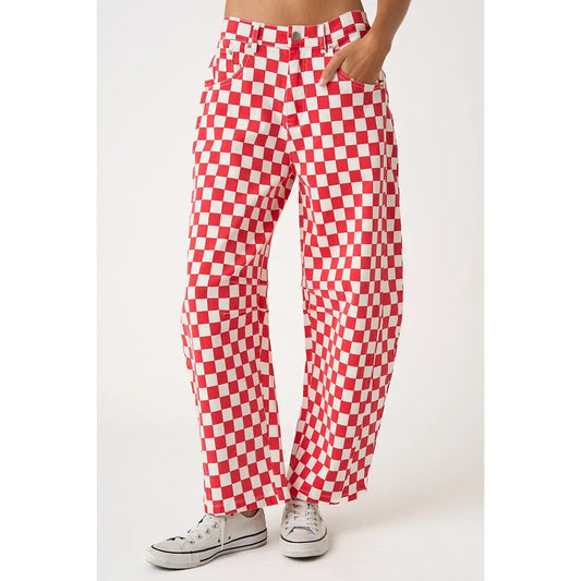 Game Day Checkered Elastic Waist Barrel Pants (MORE COLORS)