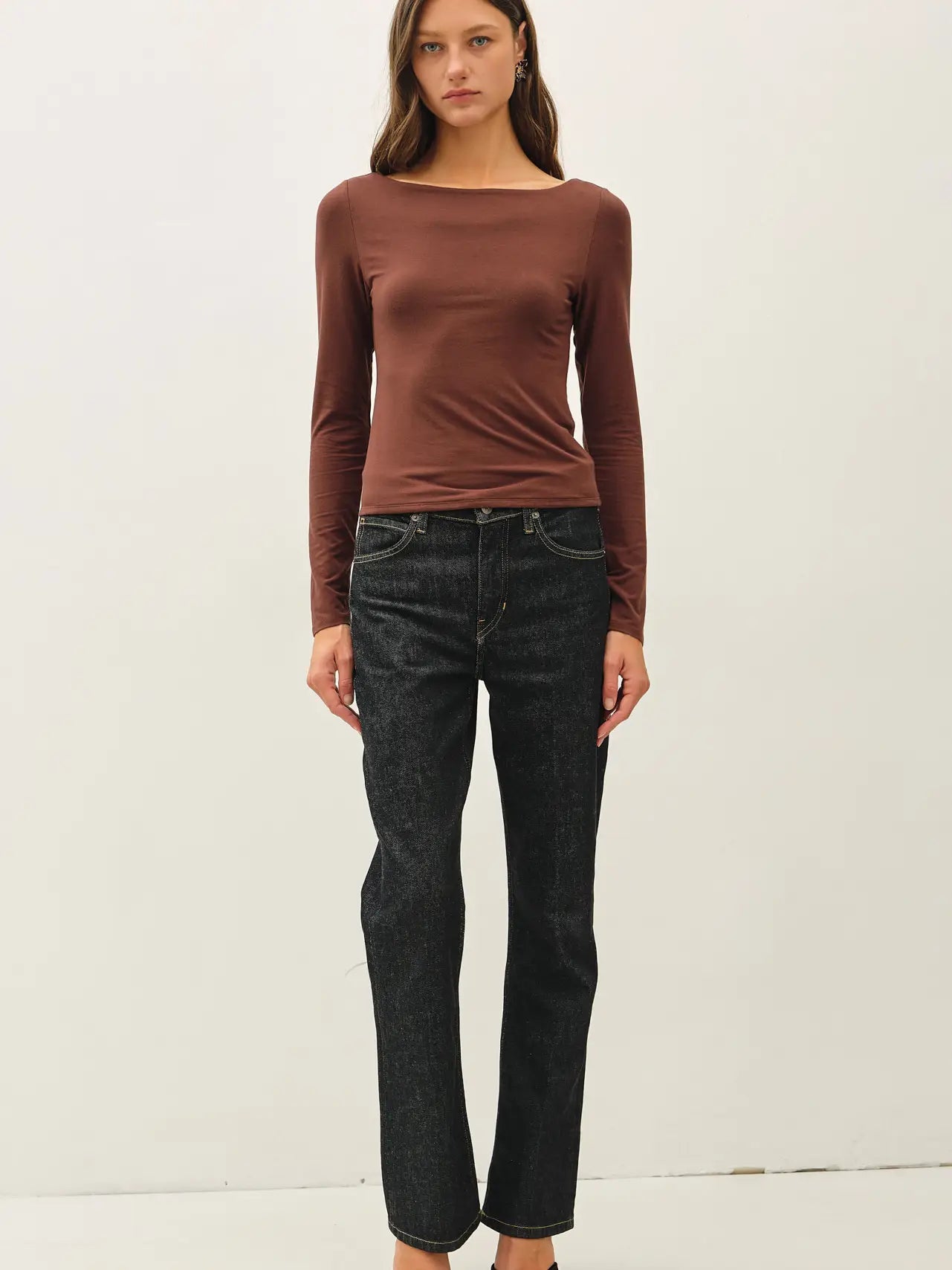Soft Core Choclate Boat Neck Long Sleeve Top (MORE COLORS)