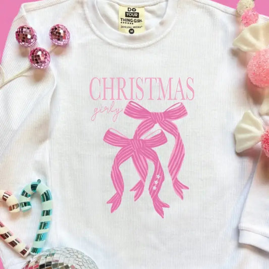 Christmas Girly White Corded Sweatshirt