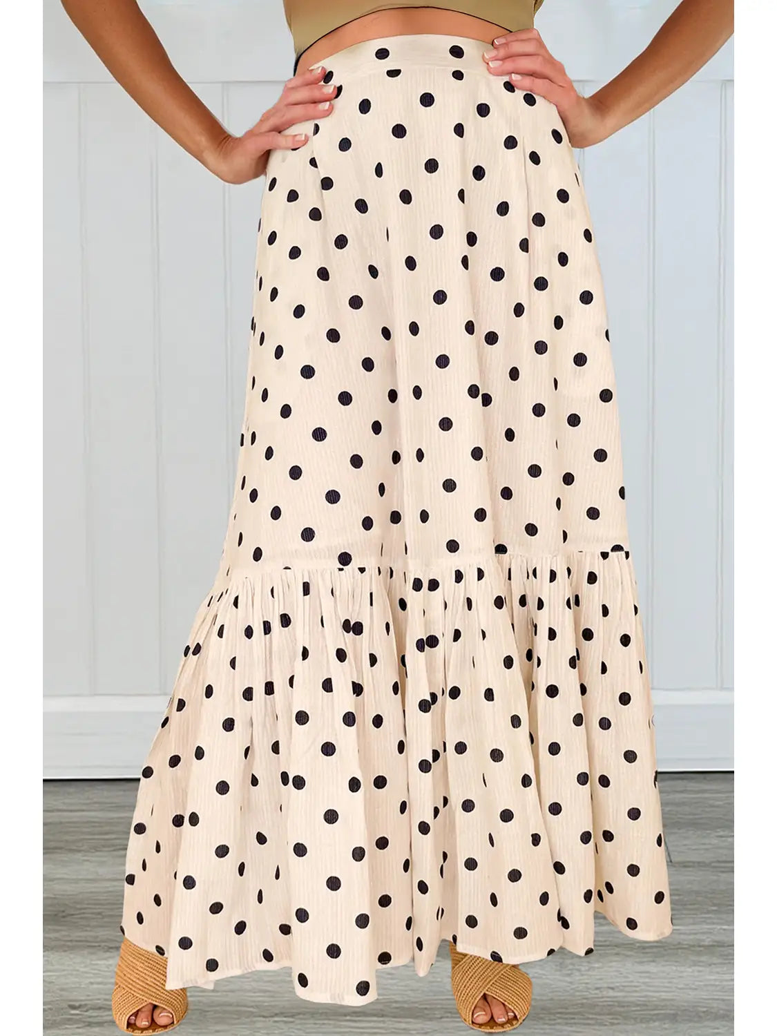 Polka Dot Ruffled Slit Maxi Skirt